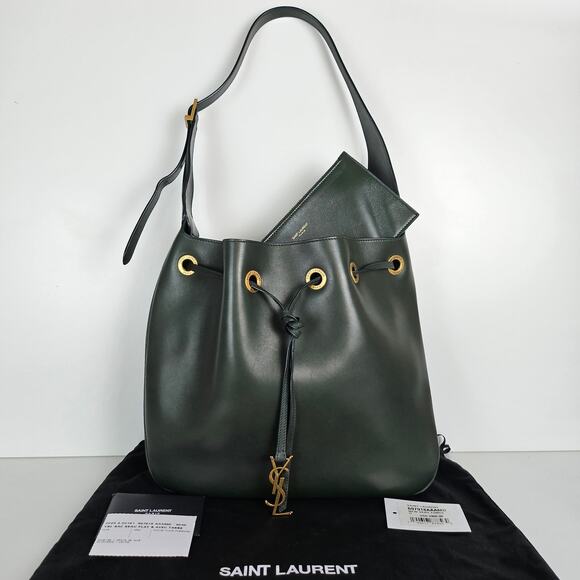 Saint Laurent Calfskin Paris VII Medium Hobo Dark Green - Picture 3 of 15